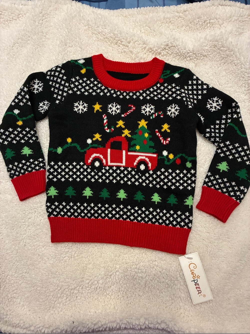 NWT Kids Black Ugly Christmas Sweater with Red Truck and Tree size 4T